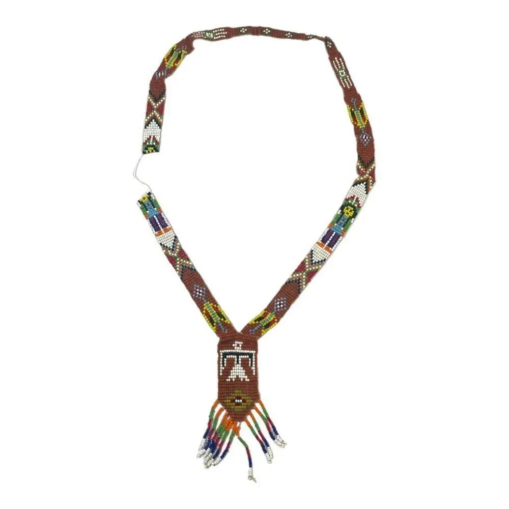 Handmade Native American Beaded Necklace Trade Beads Thunderbird & Fringe READ - Picture 3 of 7